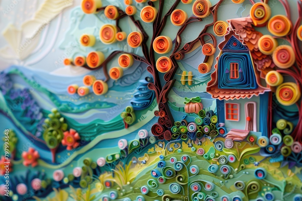 Fototapeta premium Detailed paper art house close up, suitable for various design projects