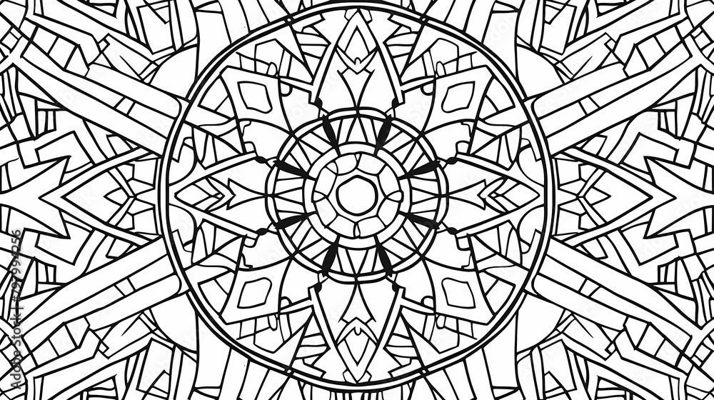 abstract geometric pattern coloring book page featuring a white face and a black and white wall