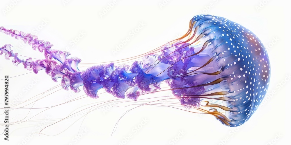 b'A Stunning Jellyfish with Blue and Purple Colors'