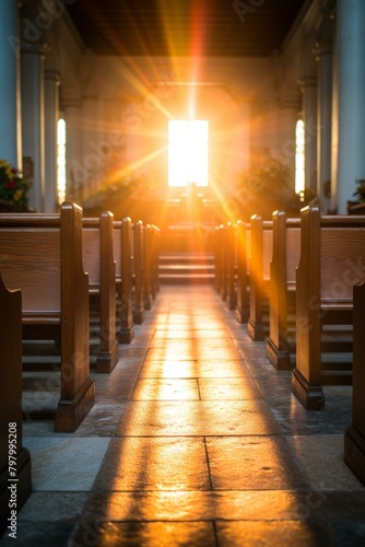 b'Sunlight shining through church window' photo