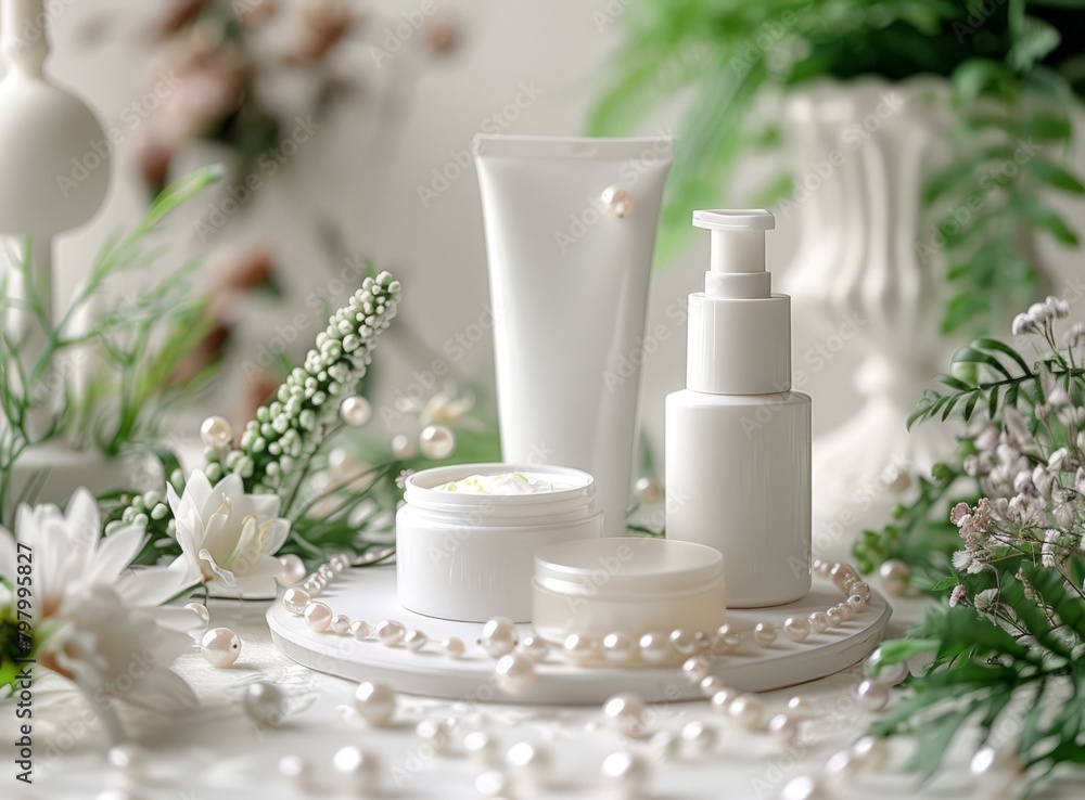 b'Natural skincare products with flowers' b'Natural skincare products with flowers'