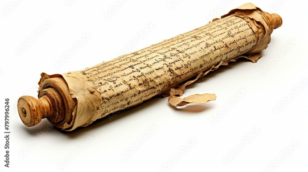 b'An ancient damaged scroll with text in Latin'