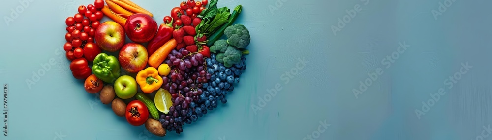Creative visualization of a heart made of fresh, colorful vegetables and fruits, promoting cardiovascular health