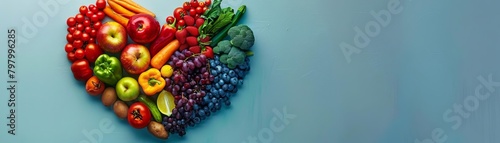Creative visualization of a heart made of fresh, colorful vegetables and fruits, promoting cardiovascular health