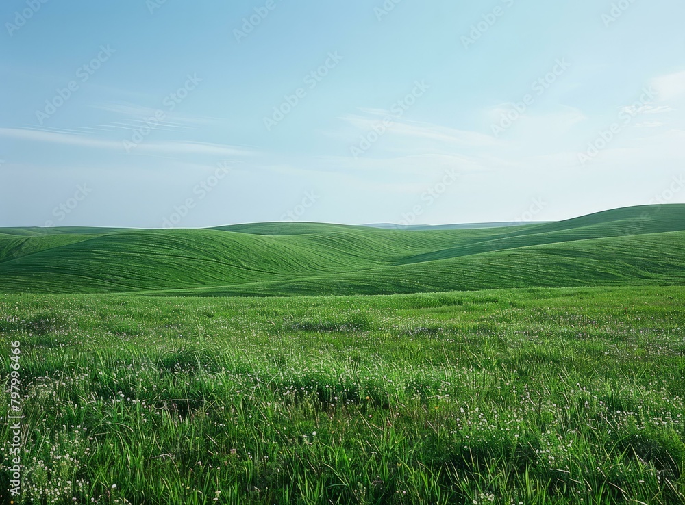 b'Green rolling hills under blue sky'