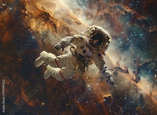 b'Astronaut in a spacesuit floating in the vastness of space' © Adobe Contributor