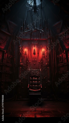 b'ornate gothic throne room with red lighting'