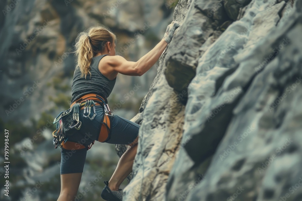 Fototapeta premium Extream woman Climber outdoors climbing recreation.