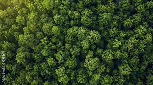 b A lush green forest canopy seen from above 