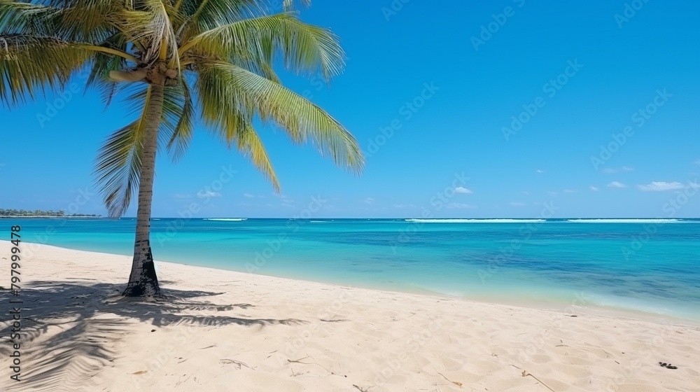 b'Beach with palm trees and white sand'