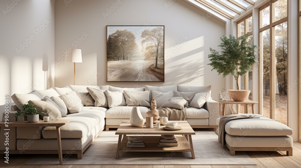 b'Bright and Airy Living Room With Sectional Sofa and Large Windows' b'Bright and Airy Living Room With Sectional Sofa and Large Windows'