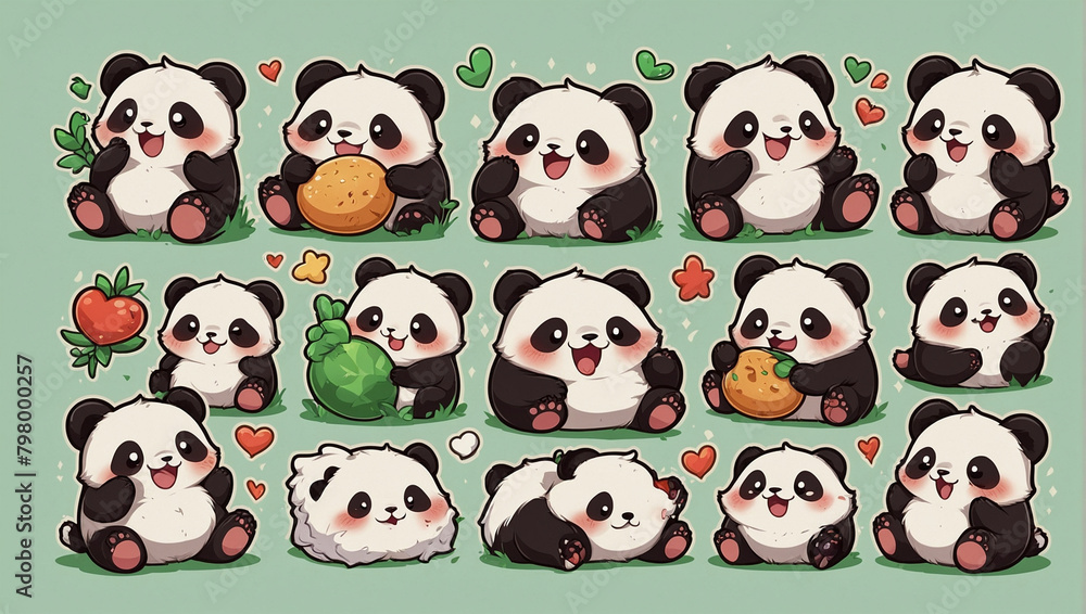 Fototapeta premium bundle image cute panda emoticon sticker 23