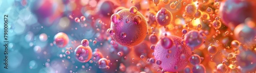 Illustration of a microscopic view of antioxidants attacking free radicals in a vibrant, colorful battle photo