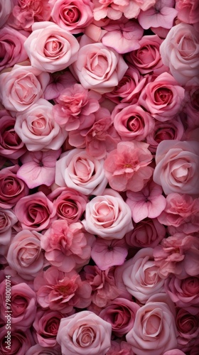 b A wall of pink roses 