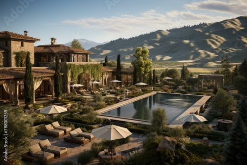 b'A luxurious mansion with a beautiful pool and stunning mountain views'