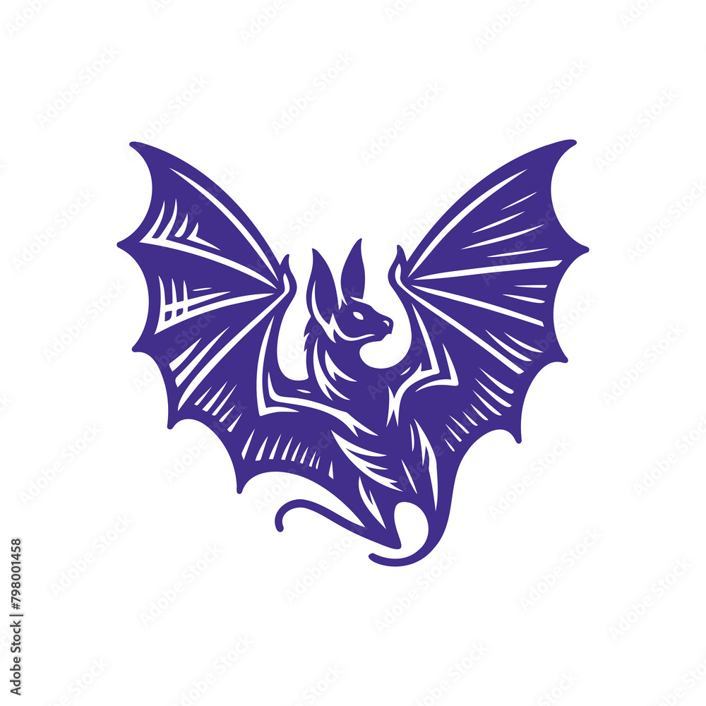 Obraz premium Dark Blue and White Illustration of Bat Cartoon