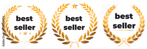 Best seller icon designs set with laurel, best seller badge logo template isolated on white vector illustration eps 10