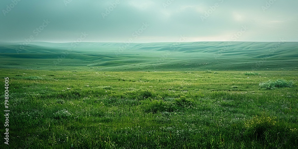 b'Green rolling hills under a gray sky'