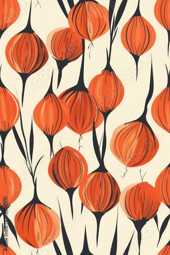 b'Red onion bulbs seamless pattern. Vegetable hand drawn texture.'