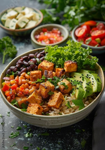 b'Hearty Vegan Power Bowl with Tofu, Black Beans and Brown Rice'