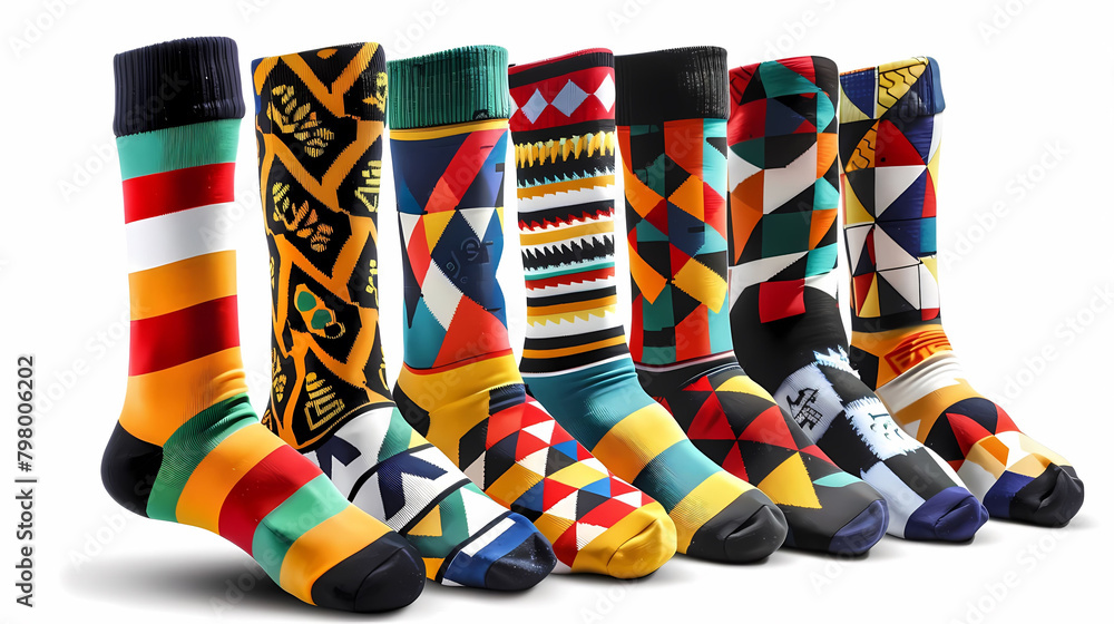 abstract geometric patterned socks in black, blue, yellow, and multi - colored designs, with a blac abstract geometric patterned socks in black, blue, yellow, and multi - colored designs, with a blac