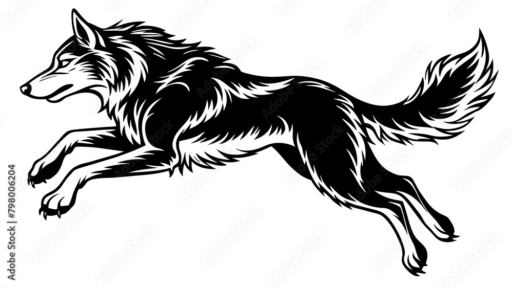 Obraz premium Dynamic Vector Illustration: A Wolf Jumping 🐺✨ - Perfect for Your Designs!