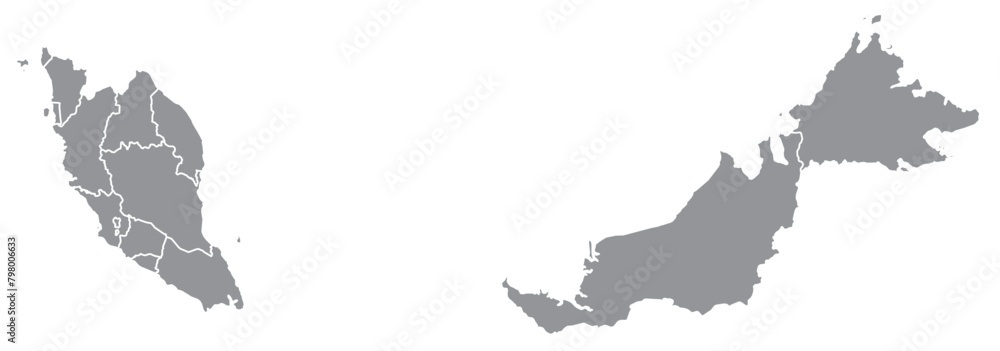 Obraz premium Outline of the map of Malaysia with regions