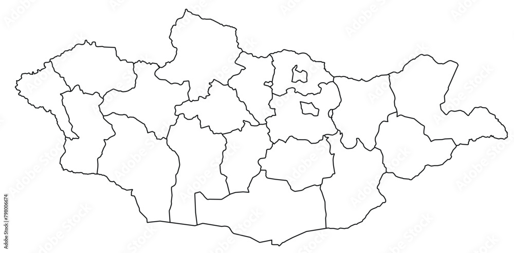 Obraz premium Outline of the map of Mongolia with regions
