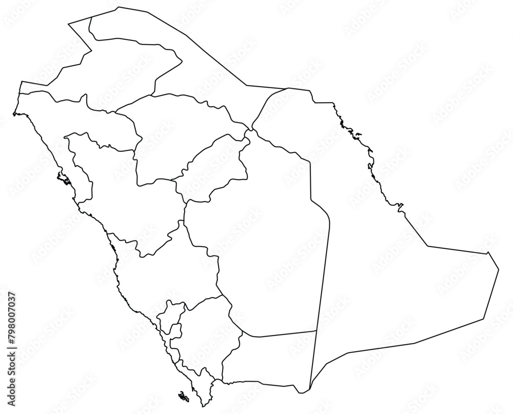 Outline of the map of Saudi Arabia with regions