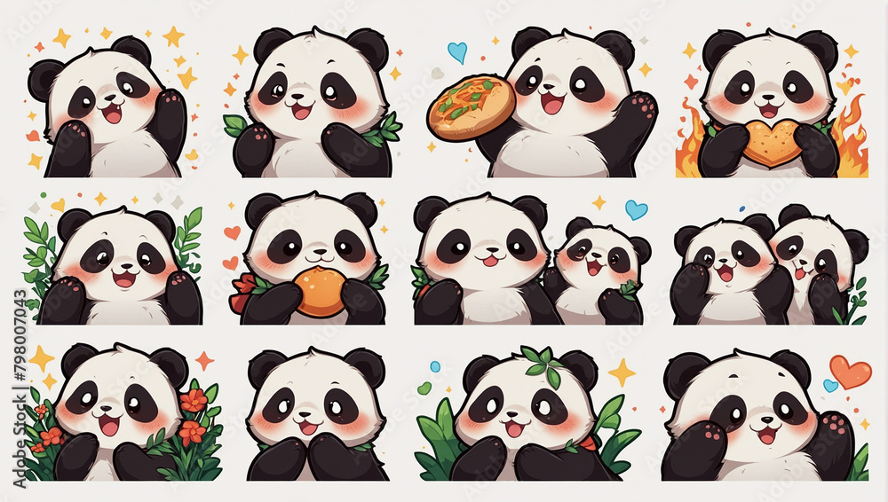 Obraz premium bundle image cute panda emoticon sticker 2