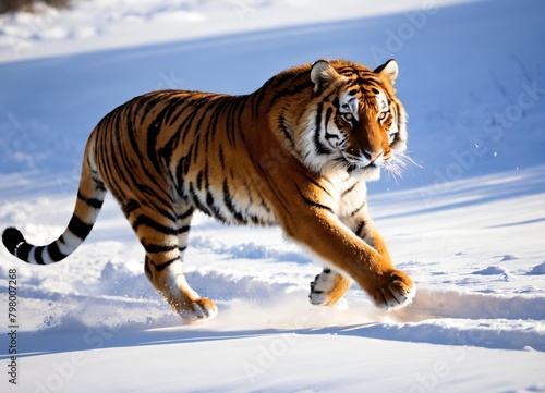 Tiger In Winter Nature Amur Tiger Running In The Snow Wildlife Scene