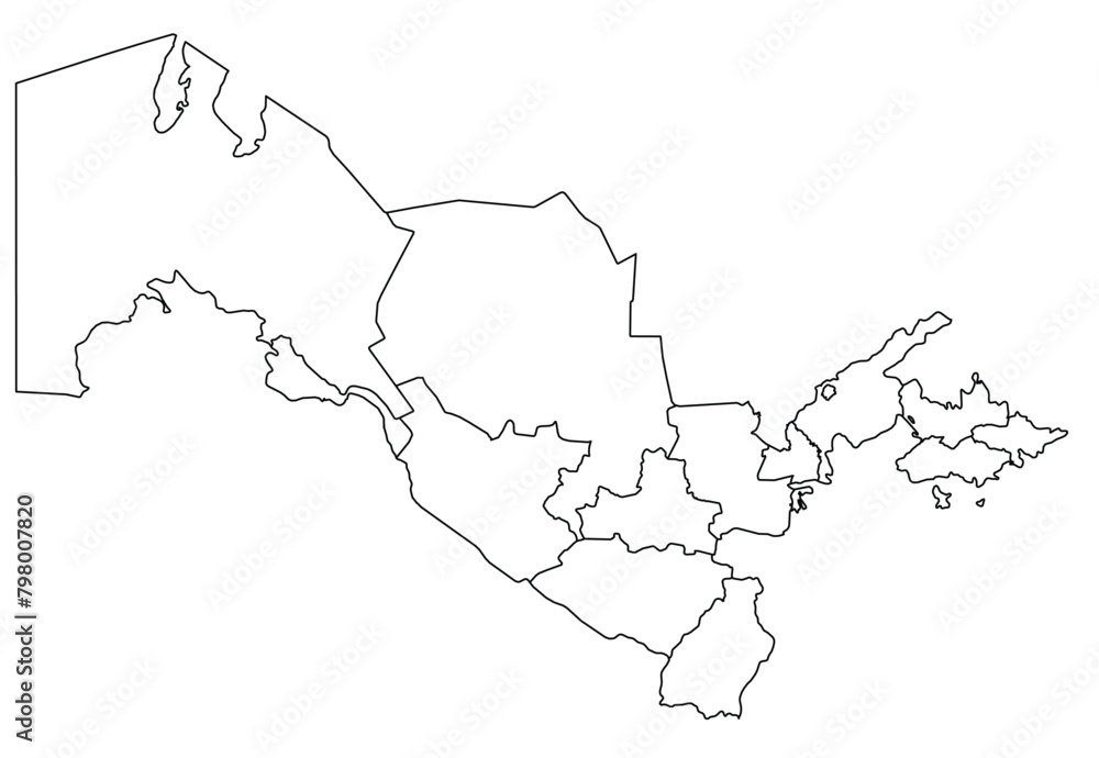 Outline of the map of Uzbekistan with regions
