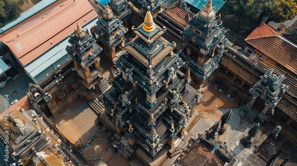 Fototapeta premium Old Style Tample complex from Birds eyes ,Hindu Tample, Prayer hall