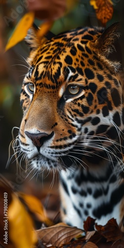 b Close up portrait of a jaguar staring intensely 