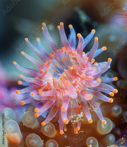 b'Underwater world of a pink anemone'