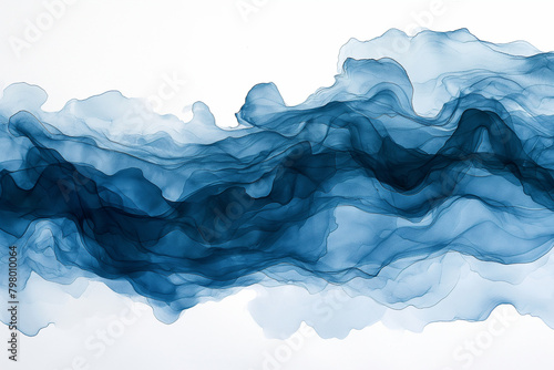abstract blue watercolor background with smoke waves, liquid ink, white background, illustration // ai-generated 