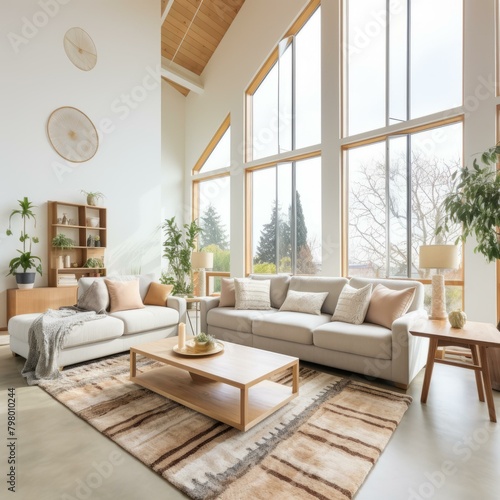 b'Bright living room with large windows and a comfortable sofa' © Adobe Contributor