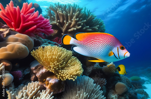 Coral reefs with beautiful red sea fish