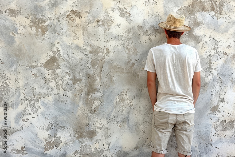 Man Standing Against Wall With Hat On