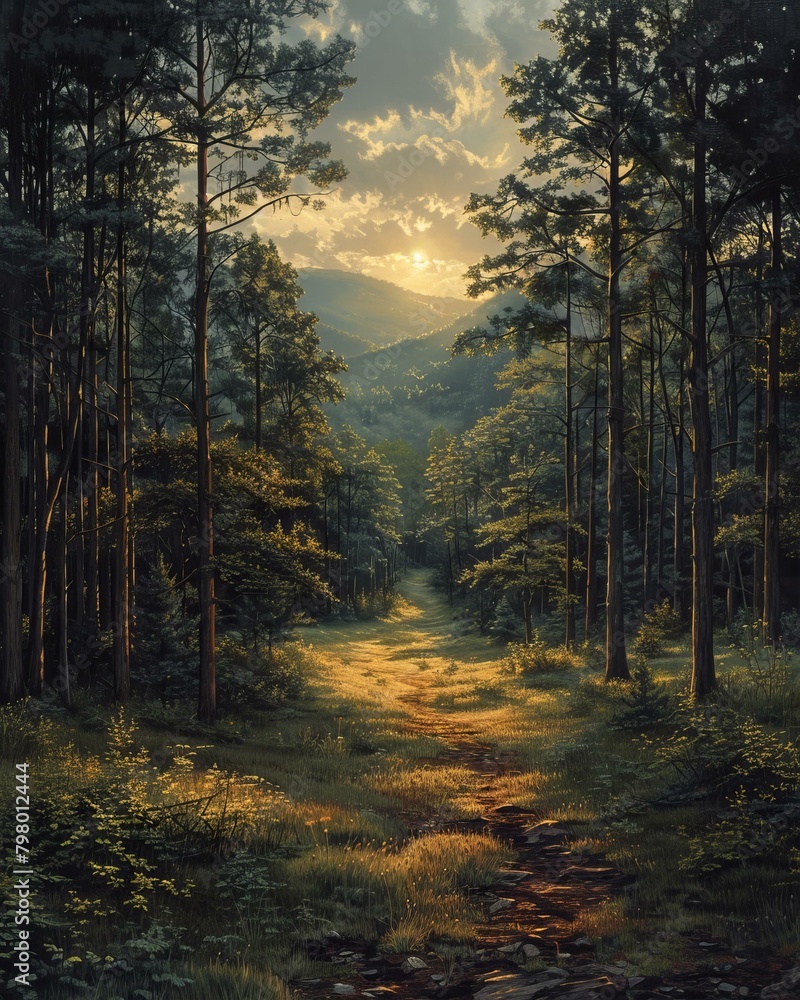 Obraz premium b'The sun shines through the forest'