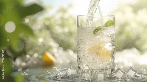 b'Refreshing lemon-lime soda drink with ice and mint' photo