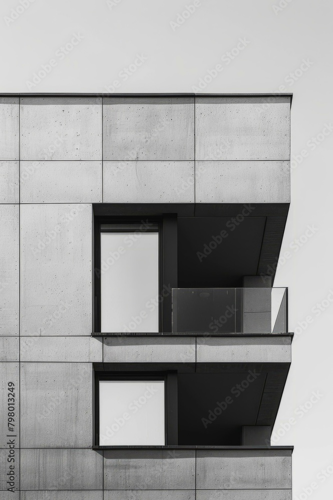 b'Balcony and windows on a modern apartment building'