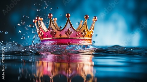 b'Exquisite royal gold crown sitting on the surface of splashing water'