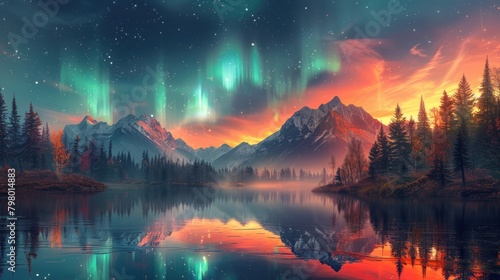 Beautiful aurora wallpaper, abstract illustration © tydeline