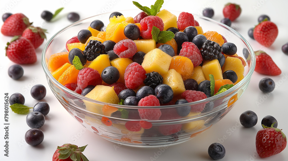 Mixed fruit salad in the bowl on white background. Mixed fruit salad in the bowl on white background.