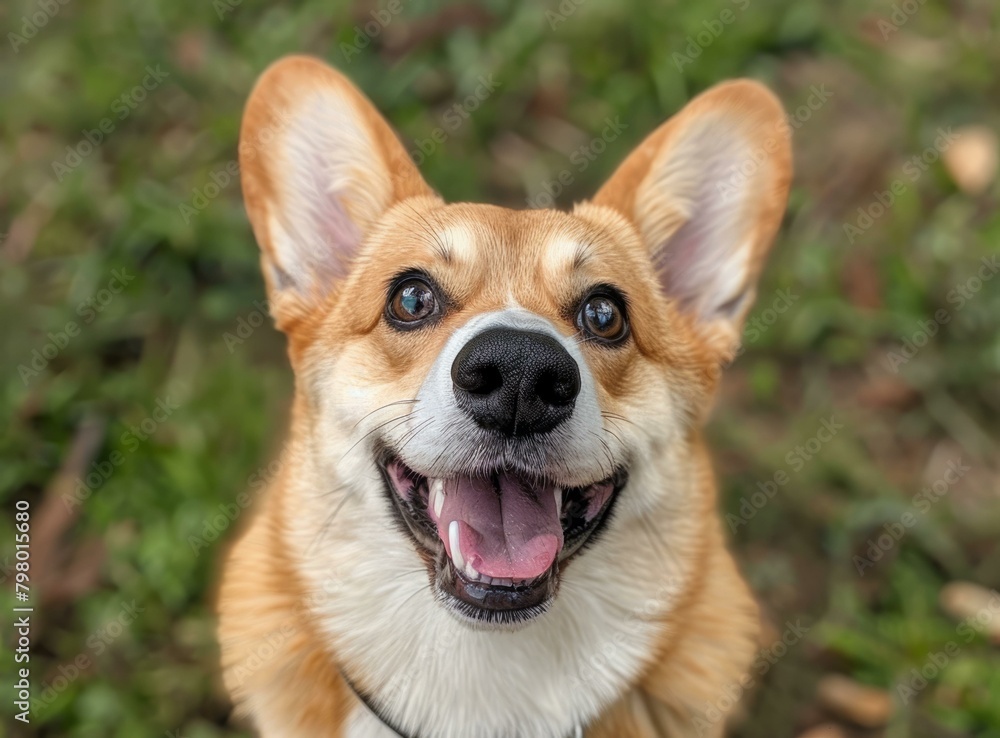b'A happy corgi dog with a big smile on its face'