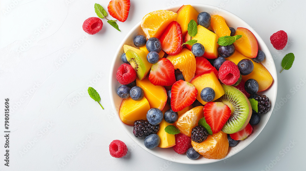 Mixed fruit salad in the bowl on white background. Mixed fruit salad in the bowl on white background.