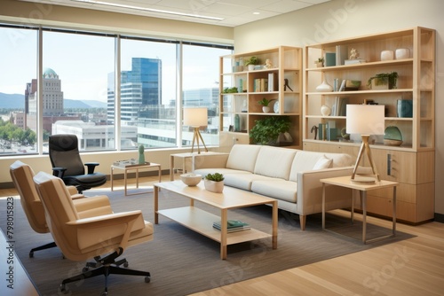 Modern office interior with city view