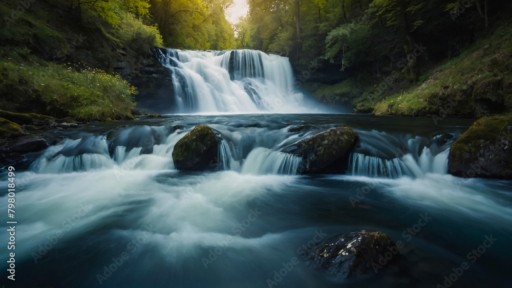 Landscape with river and forest with green trees. Silky crystal water and long exposure. Ordesa Pyrenees.
Landscape with river and forest with green trees. Silky crystal water and long exposure. Ordesa Pyrenees.