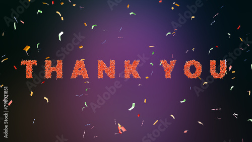 Thank You Greeting Card text Reveal with Glitter Shiny Magic Particles, confetti, Sparks Night star sky for Celebration, Wishes, Events, Message, holiday, festival - 3D Illustration